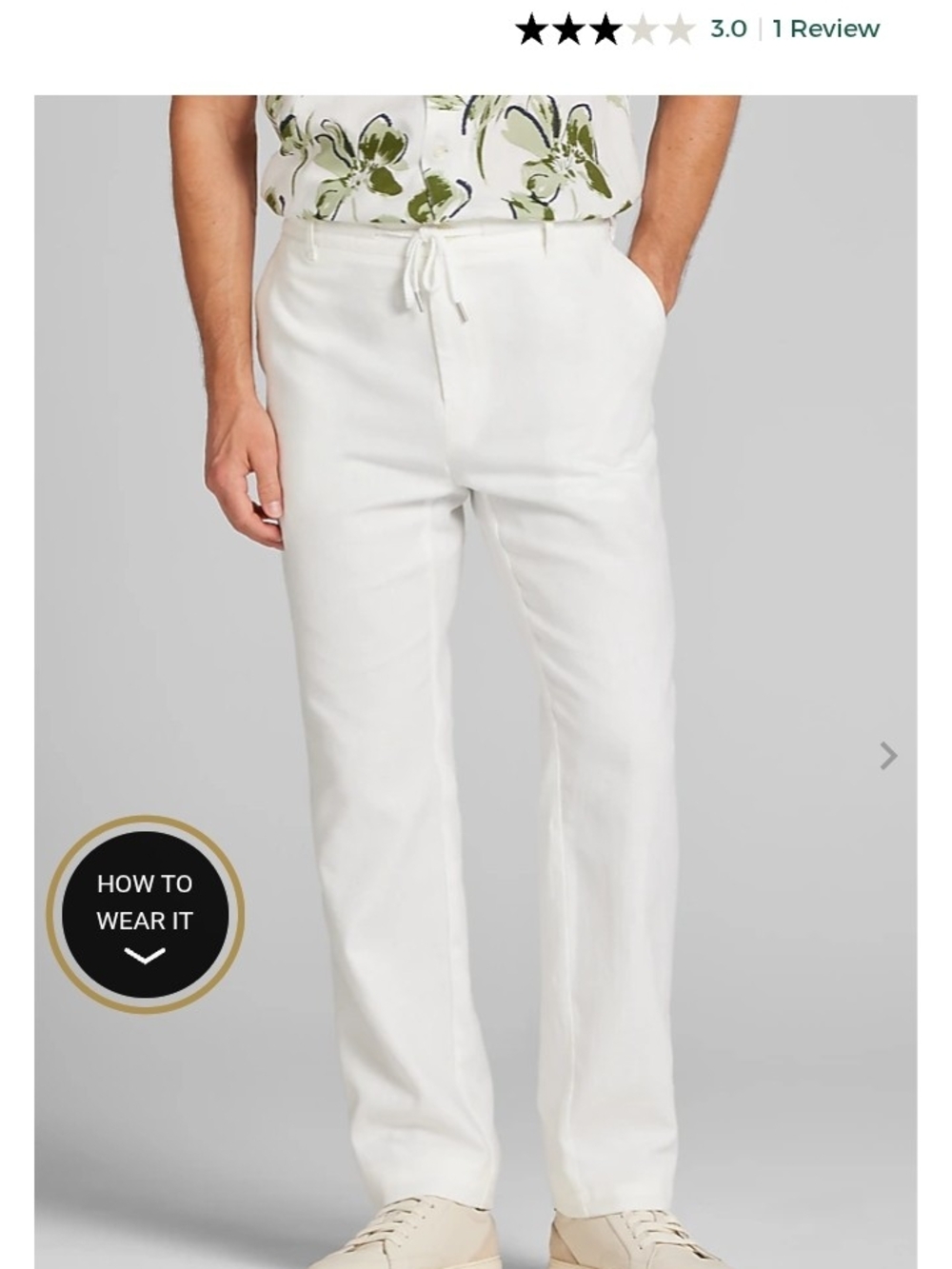 Men's Straight Drawstring Linen-Blend Pants in White